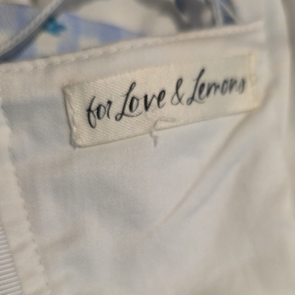 NEW $269 FOR LOVE AND LEMONS BRIGITTA FLORAL GINGHAM DENIM MINI DRESS W/ROSE S - Picture 12 of 13